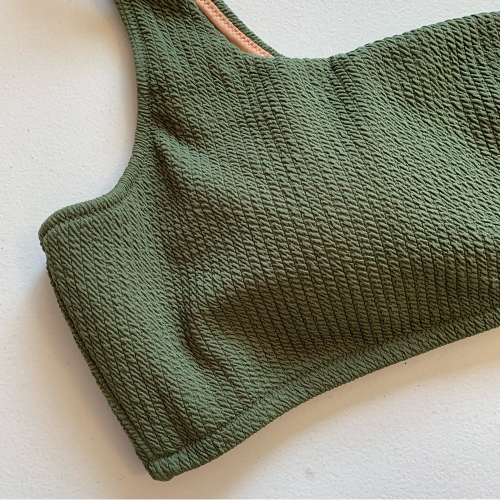 J Crew Size 2X Green Textured One Shoulder Bikini Top Swimwear NWT - Picture 5 of 17